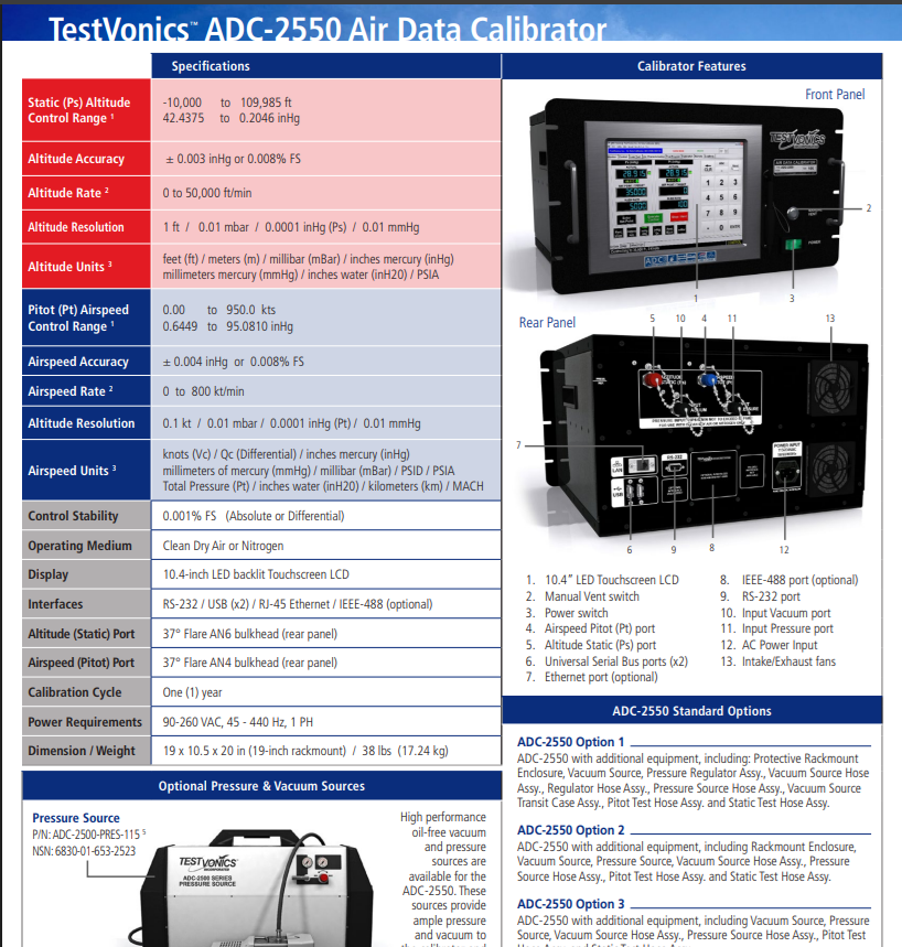 Raptor Testvonics ADC-2550 Air Data Calibrator Altitude and Airspeed ADTS - Image 11