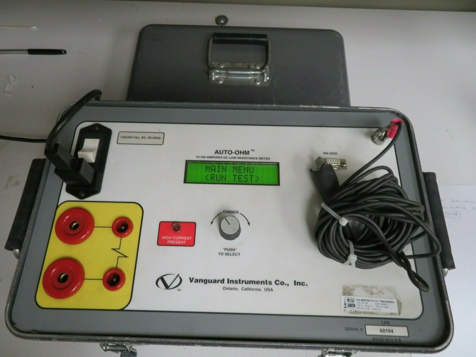 Vanguard Instruments AutoOHM 100A Low Resistance Ohmmeter Cal'd 2017