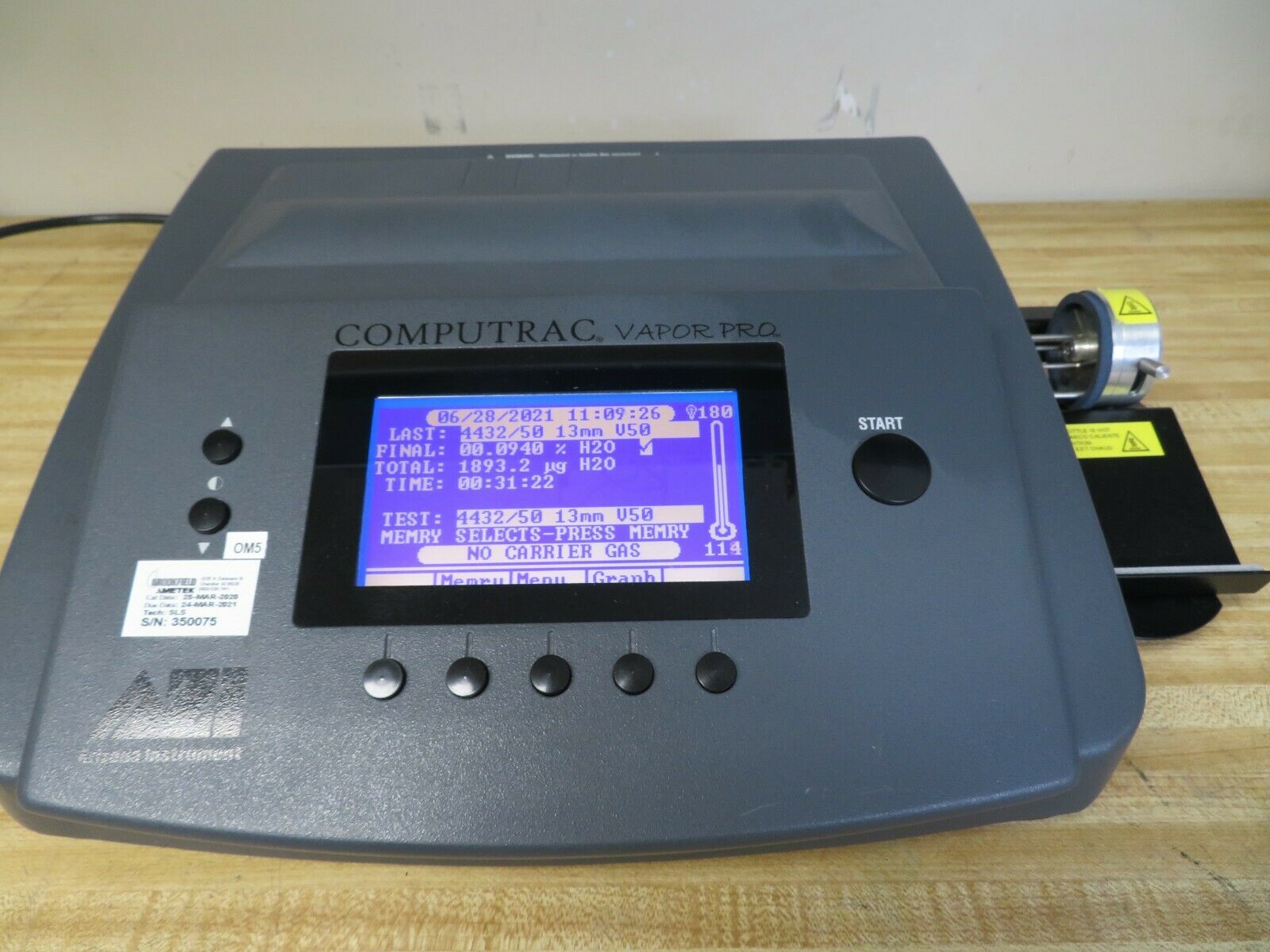 Arizona Instrument Computrac Vapor Pro Moisture Analyzer Rev 1.13.2