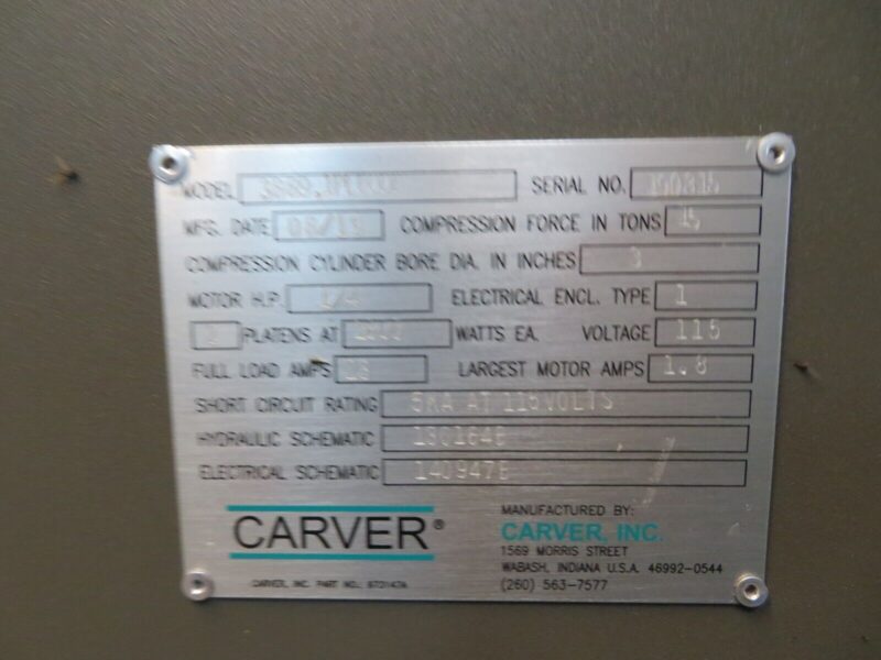Carver 3895.PL1000 Plus Automatic Hydraulic 15 Ton Two-Post Press Heated Platens - Image 5