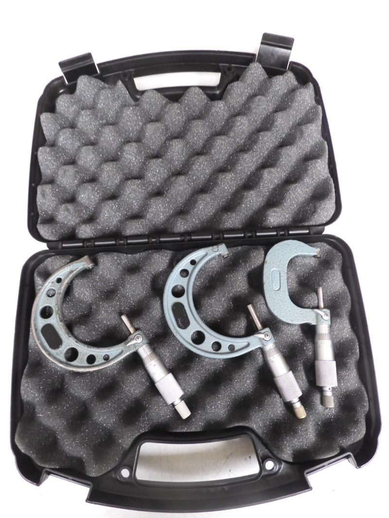 3 Mitutoyo Micrometers - 1-2", 2-3" (2X) /.0001" - Carbide Anvils - PV4
