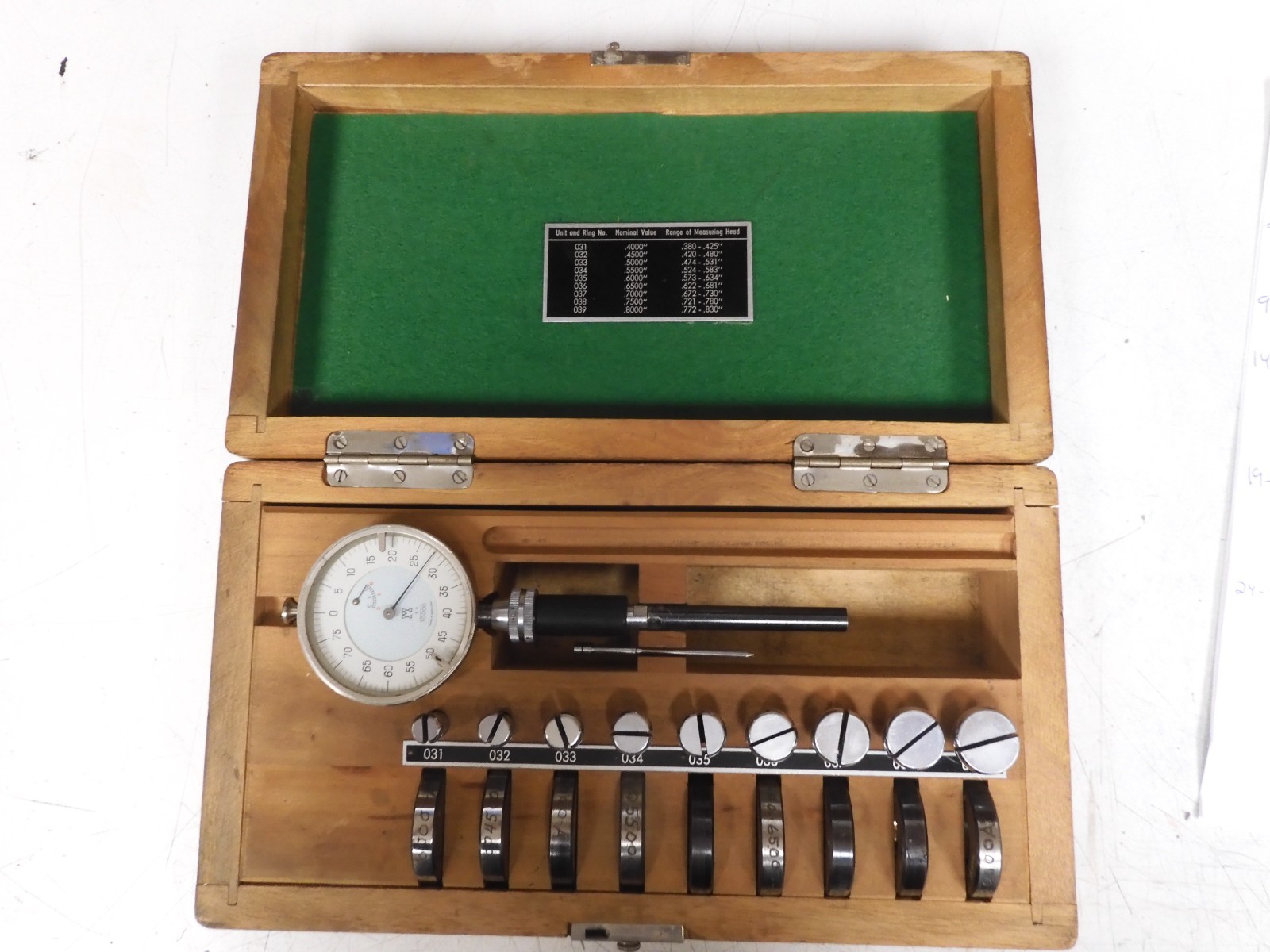 Diatest Split Anvil Dial Bore Gage Set- 380-.830" / .0001 w/ rings & case - QD11