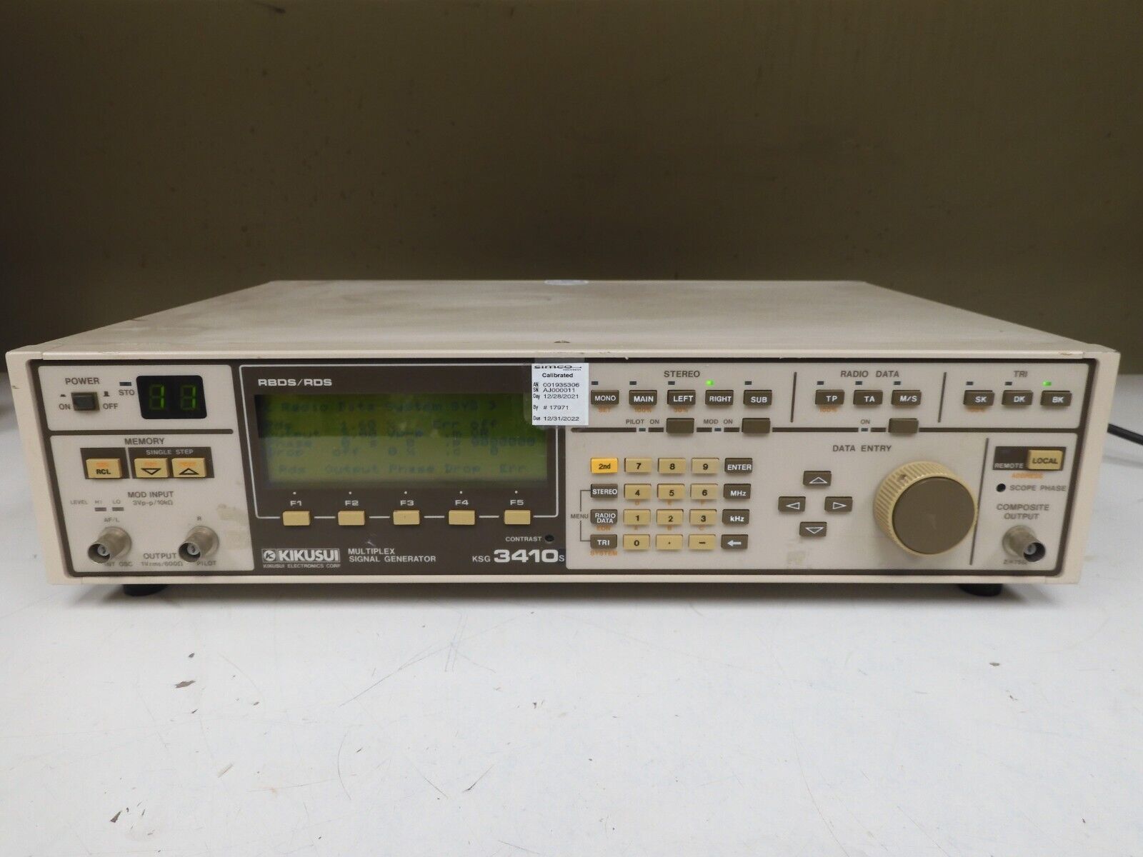 Kikusui model KSG3410 Multiplex Signal Generator Last Cal'd 12/