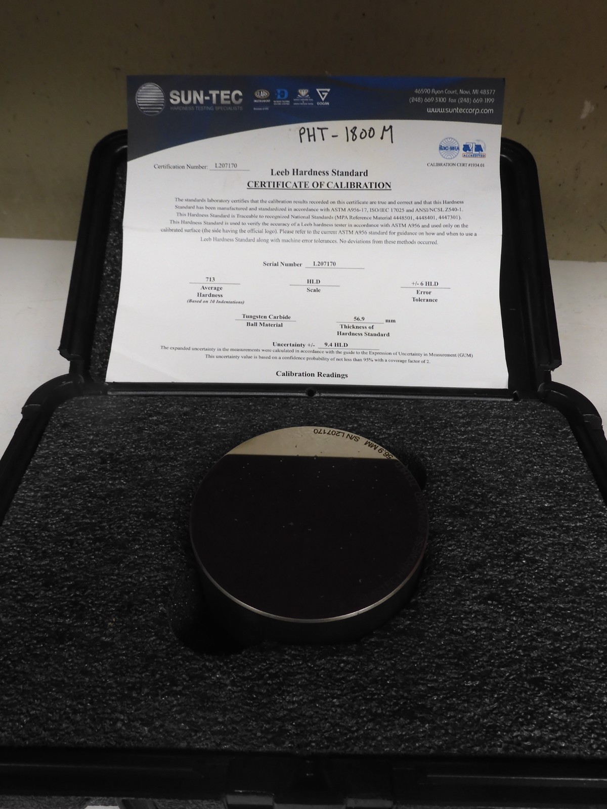 Sun-Tec Leeb Hardness Test Block in case - lightly used - QK10