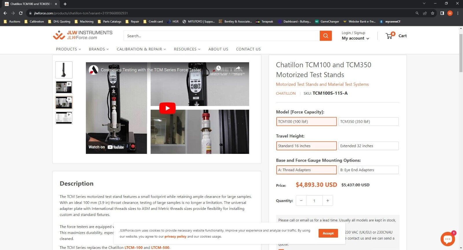 Ametek Chatillon TCM100S Motorized Test Material Test Systems 16" 100lbf - Image 10