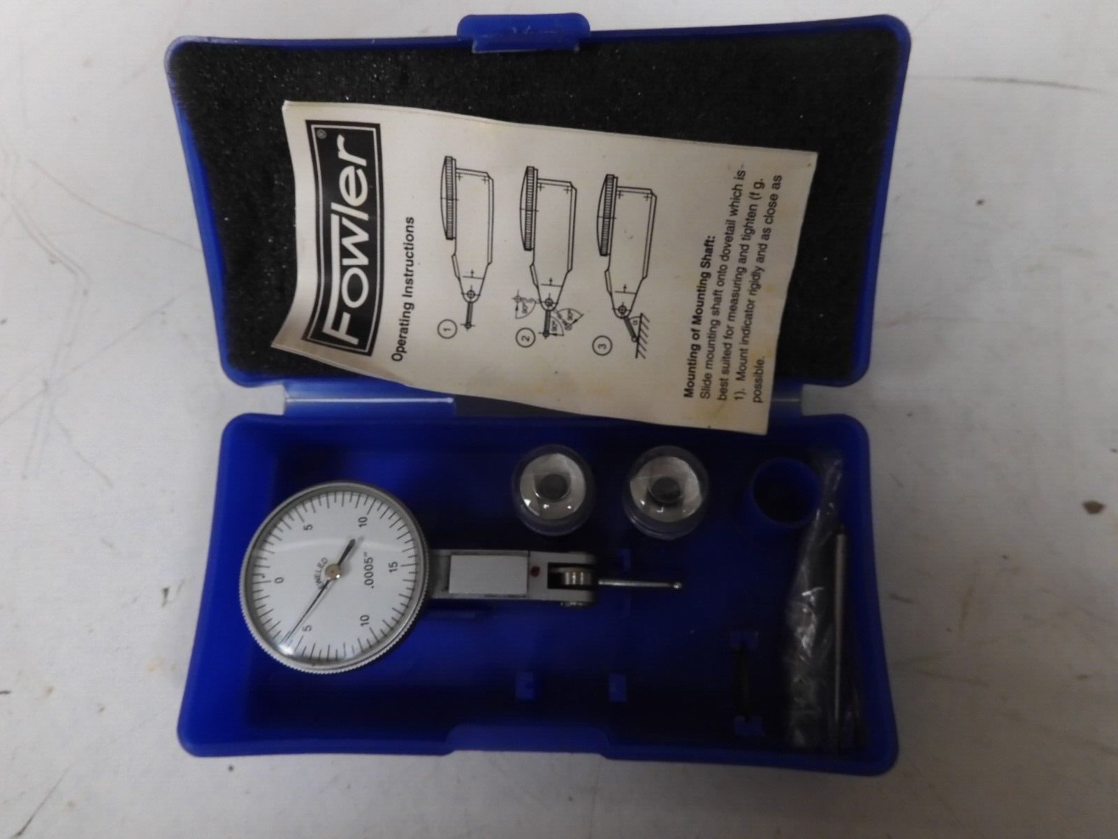 Fowler .0005" Dial Test Indicator w/ case Comes with three extra