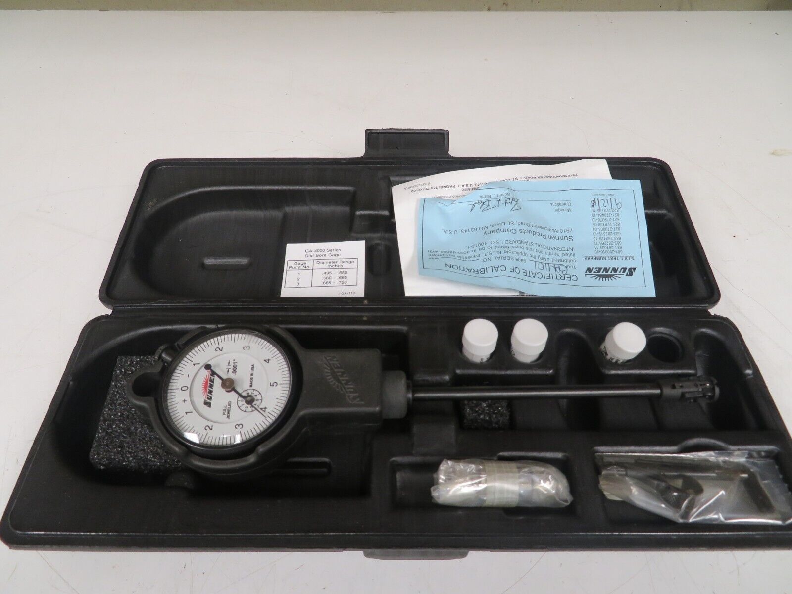 Sunnen Dial Bore Gage GA4000 .495 .750" 7" Depth .0001" 3 Tips PB69