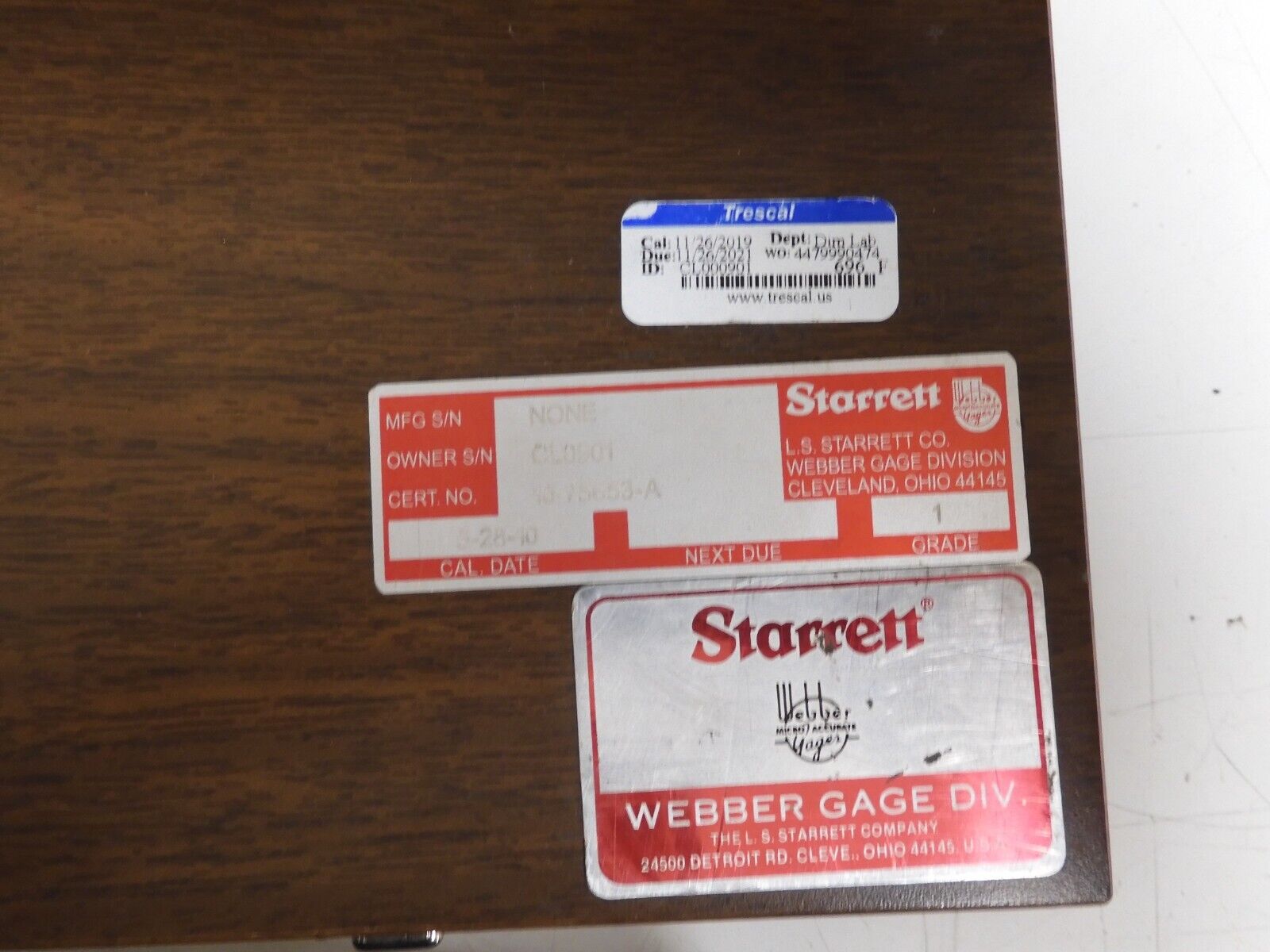 DoAll/Starrett Long Gage Block Set 5"20" PD25 Bullseye Calibration