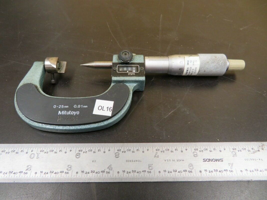 Mitutoyo 142402 Mechanical Crimp Height Micrometer 025mm .01mm OL16 Bullseye Calibration
