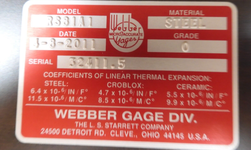 Starrett Webber - RS81A1 - Steel, English, Gr. 0 Gage Block Set - 83 pcs - PU33 - Image 6