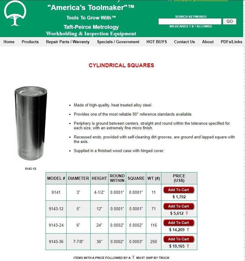 Taft-Peirce Metrology 9143-12 5 x 12" .0001" Cylindrical Square (No Case) - PY73 - Image 8