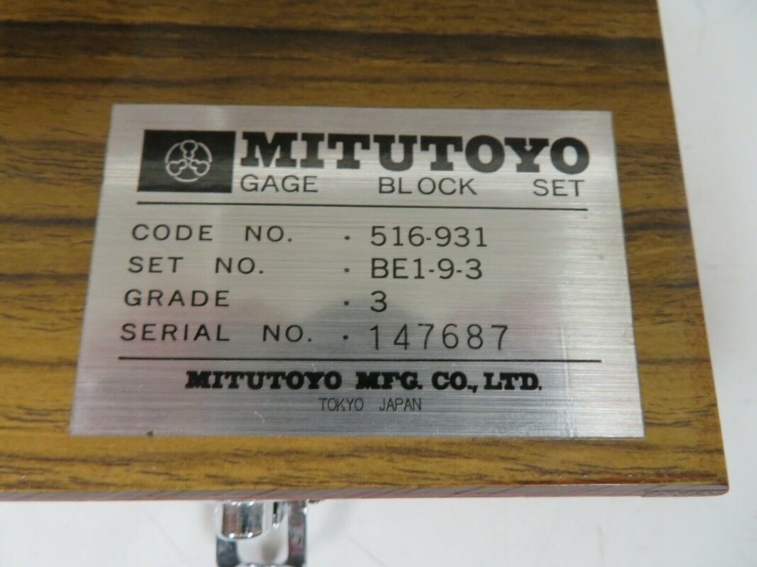 Mitutoyo Gage Block Set model 516931 9 pieces Grade 3 OH11