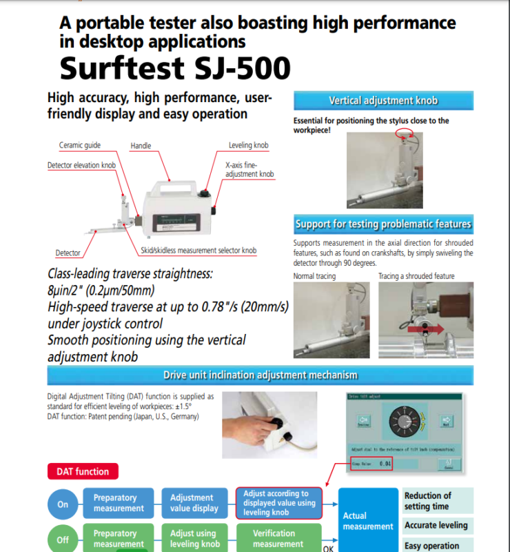 Mitutoyo Model SJ500 Surface Measurement Analyzer Profilometer