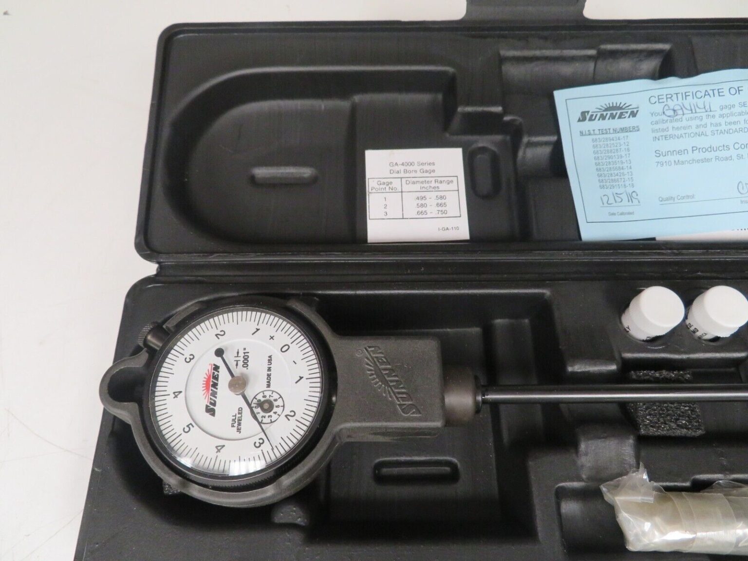 Sunnen Dial Bore Gage GA4000 .495 .750" 7" Depth .0001" 3 Tips PB29