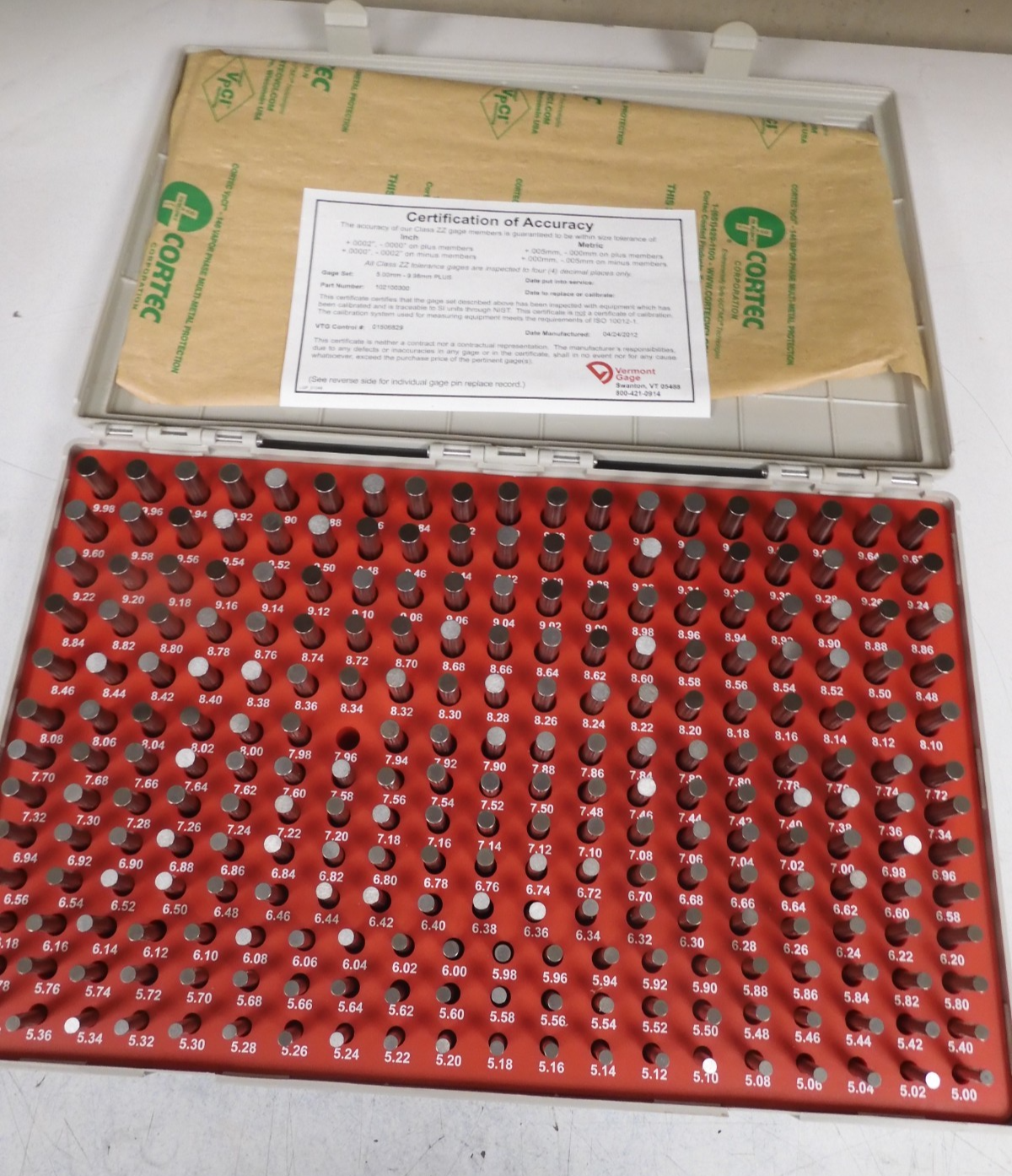 Vermont Gage + Pin Gage Set - Incomplete - 5-9.98mm - (Missing 1 pins) - QJ31